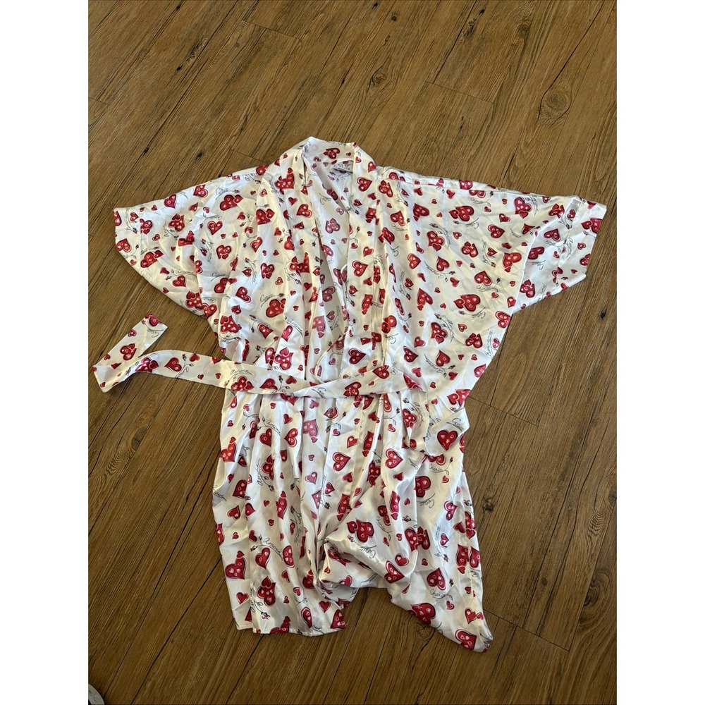 M.T. Morgan Taylor Intimates Satin Robe Size M/L Hearts Love White Mid Length